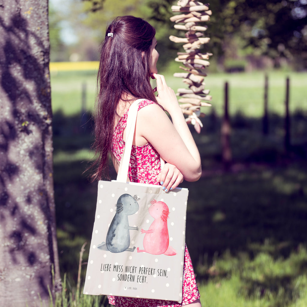 Einkaufstasche Axolotl Liebe Tragetasche, Tasche, Beutel, Stofftasche, Baumwolltasche, Umhängetasche, Shopper, Axolotl, Molch, Axolot, Schwanzlurch, Lurch, Lurche, Liebe, große Liebe, Liebesbeweis, Freund, Verlobter, Ehemann, Jahrestag, Valentinstag
