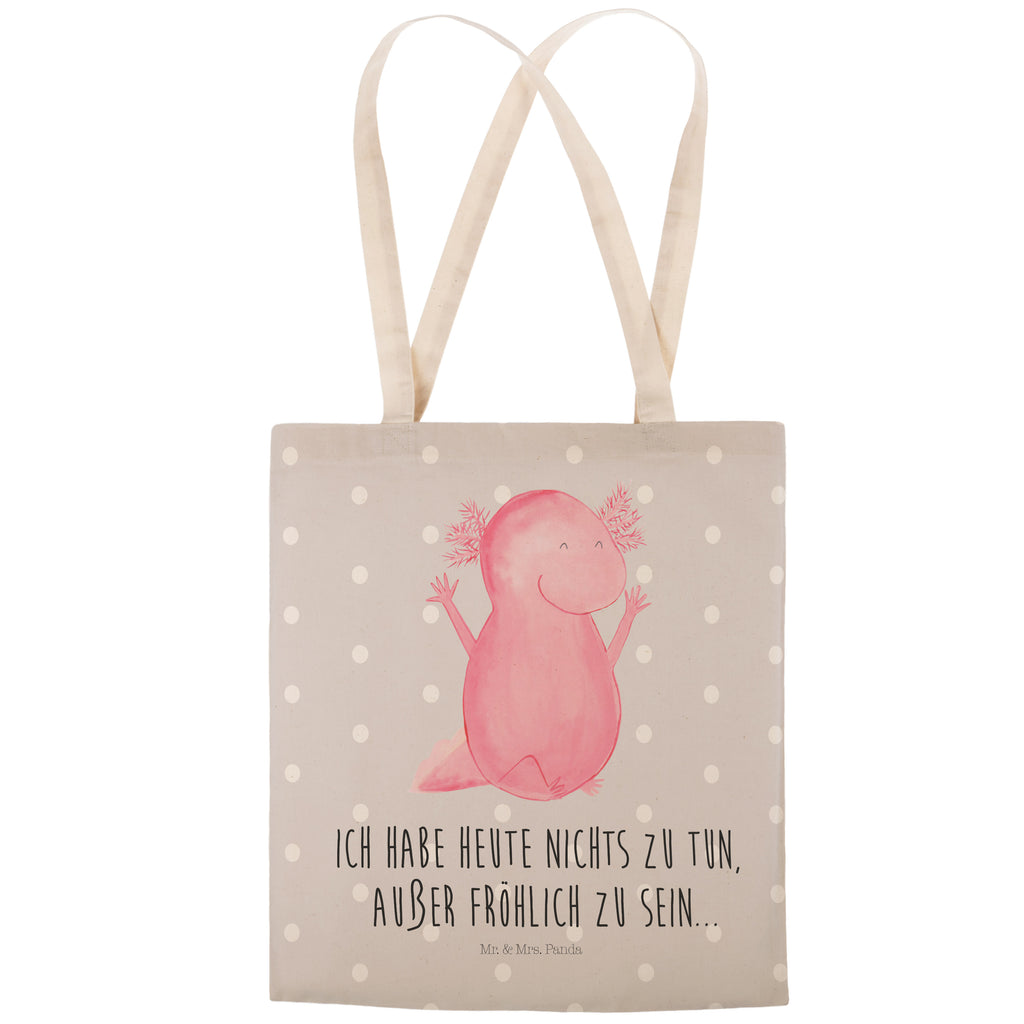 Einkaufstasche Axolotl Hurra Tragetasche, Tasche, Beutel, Stofftasche, Baumwolltasche, Umhängetasche, Shopper, Axolotl, Molch, Axolot, Schwanzlurch, Lurch, Lurche, fröhlich, Spaß, Freude, Motivation, Zufriedenheit