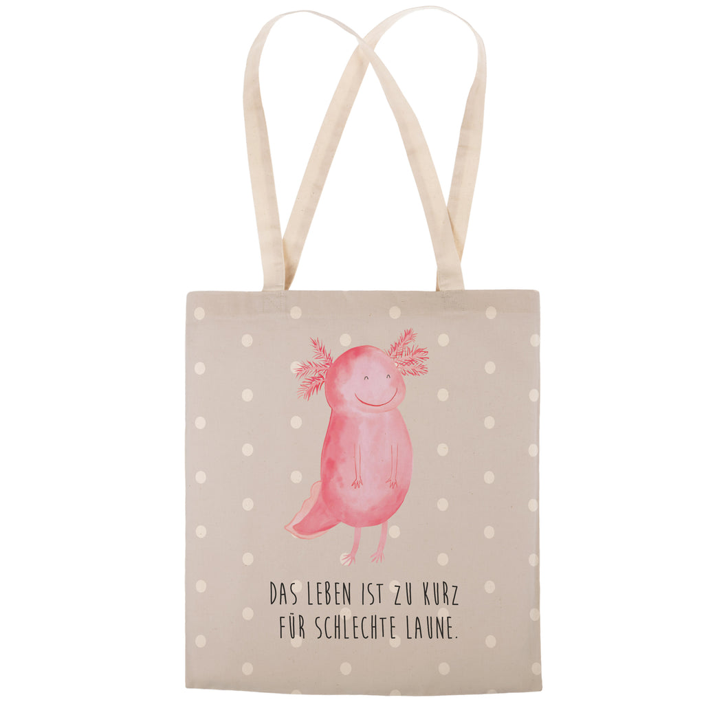 Einkaufstasche Axolotl glücklich Tragetasche, Tasche, Beutel, Stofftasche, Baumwolltasche, Umhängetasche, Shopper, Axolotl, Molch, Axolot, Schwanzlurch, Lurch, Lurche, Motivation, gute Laune