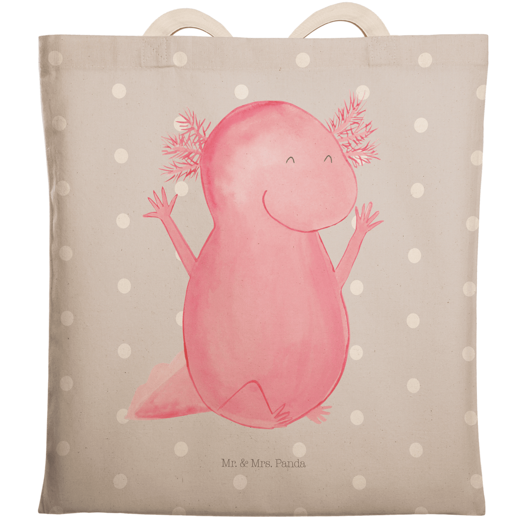 Einkaufstasche Axolotl Hurra Tragetasche, Tasche, Beutel, Stofftasche, Baumwolltasche, Umhängetasche, Shopper, Axolotl, Molch, Axolot, Schwanzlurch, Lurch, Lurche, fröhlich, Spaß, Freude, Motivation, Zufriedenheit