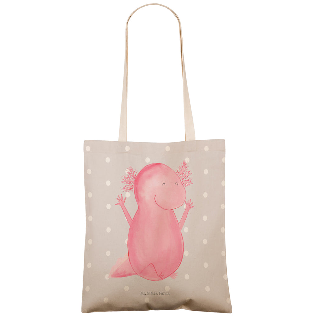 Einkaufstasche Axolotl Hurra Tragetasche, Tasche, Beutel, Stofftasche, Baumwolltasche, Umhängetasche, Shopper, Axolotl, Molch, Axolot, Schwanzlurch, Lurch, Lurche, fröhlich, Spaß, Freude, Motivation, Zufriedenheit