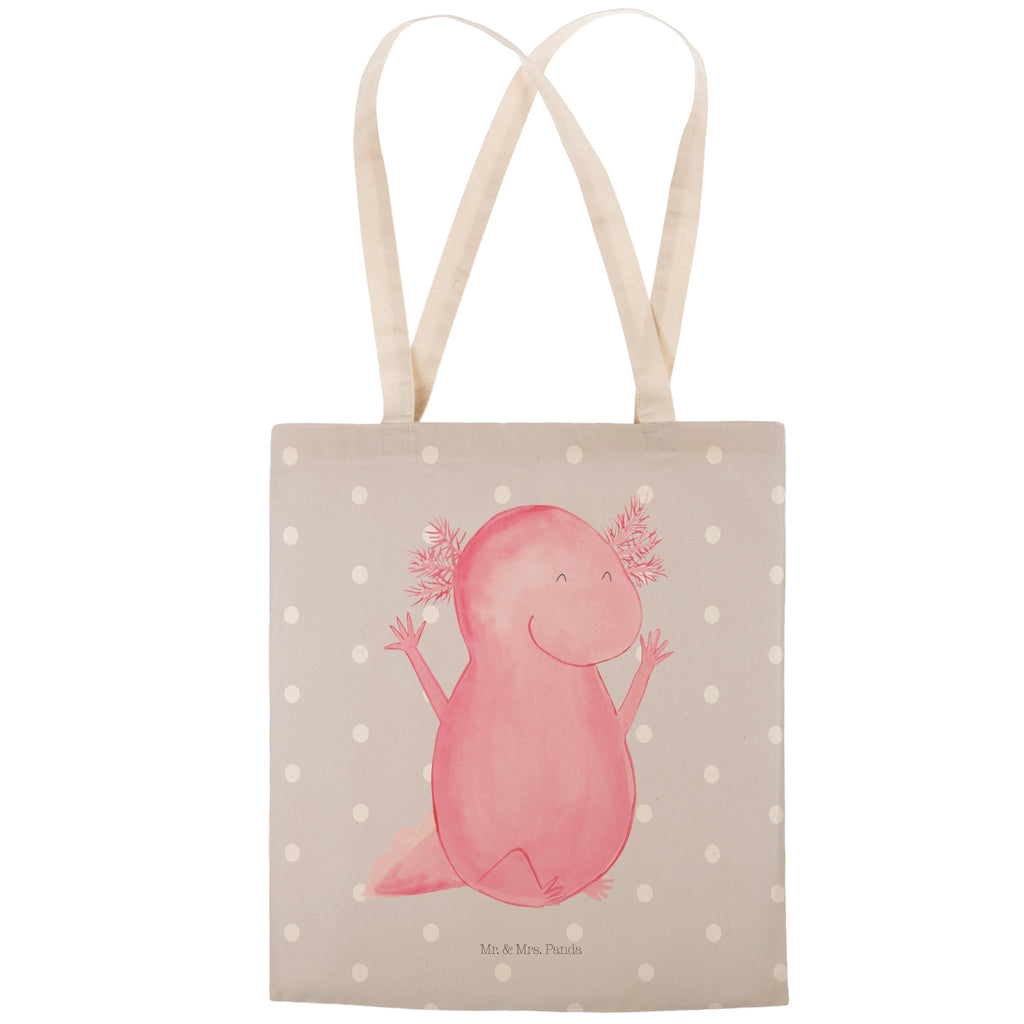 Einkaufstasche Axolotl Hurra Tragetasche, Tasche, Beutel, Stofftasche, Baumwolltasche, Umhängetasche, Shopper, Axolotl, Molch, Axolot, Schwanzlurch, Lurch, Lurche, fröhlich, Spaß, Freude, Motivation, Zufriedenheit