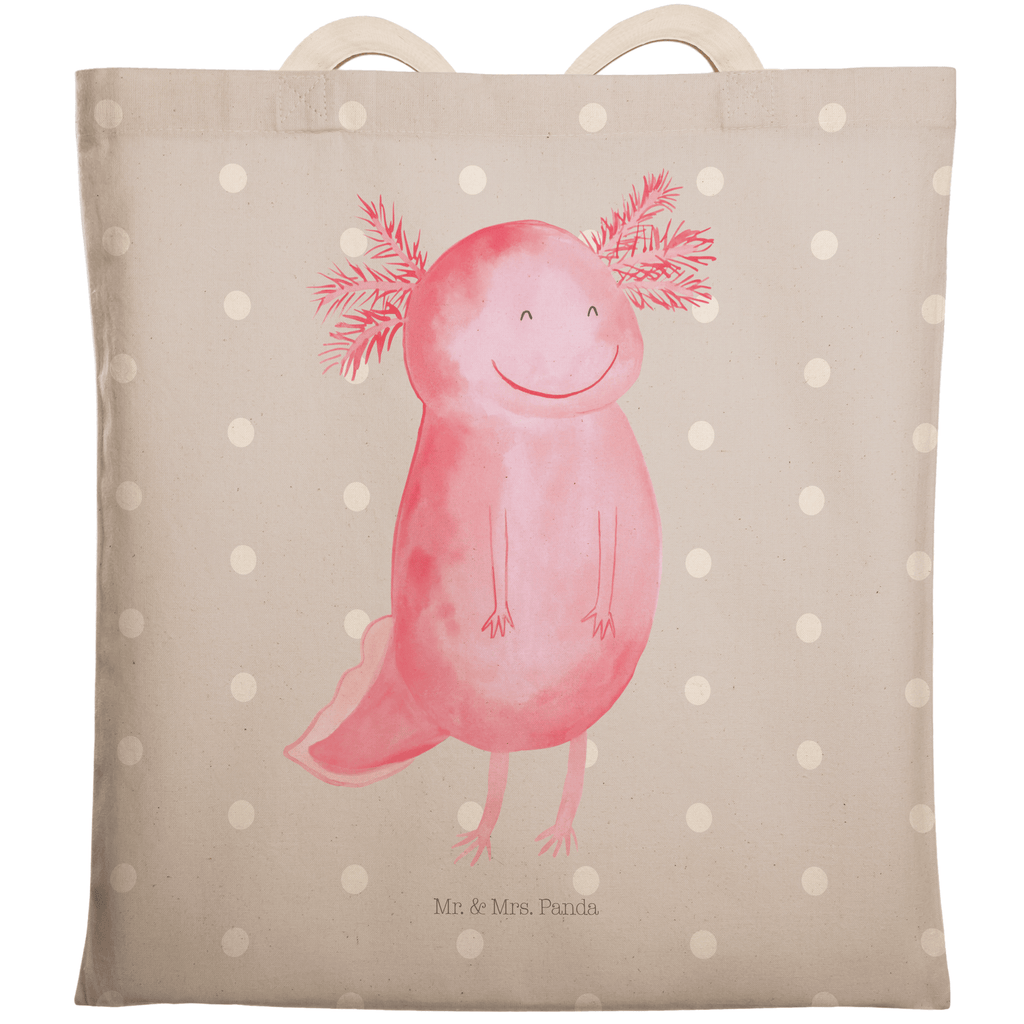 Einkaufstasche Axolotl glücklich Tragetasche, Tasche, Beutel, Stofftasche, Baumwolltasche, Umhängetasche, Shopper, Axolotl, Molch, Axolot, Schwanzlurch, Lurch, Lurche, Motivation, gute Laune