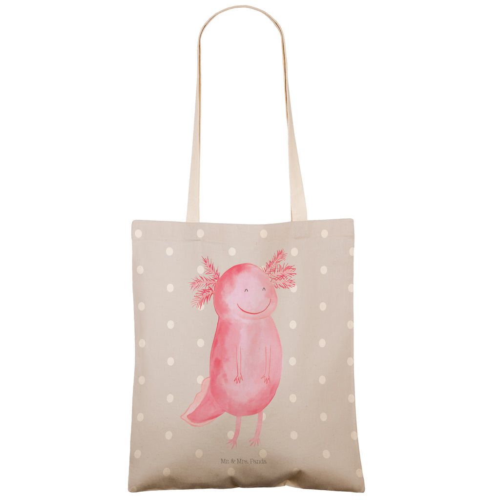 Einkaufstasche Axolotl glücklich Tragetasche, Tasche, Beutel, Stofftasche, Baumwolltasche, Umhängetasche, Shopper, Axolotl, Molch, Axolot, Schwanzlurch, Lurch, Lurche, Motivation, gute Laune