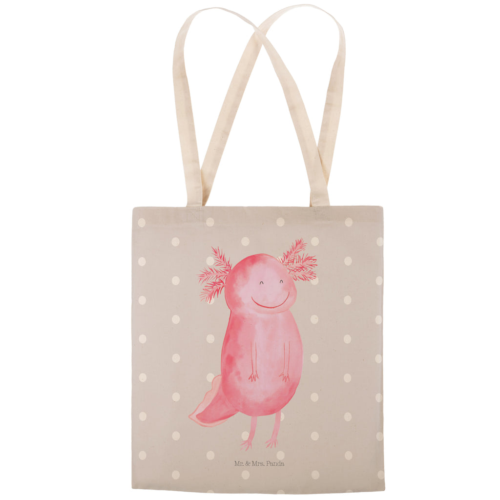 Einkaufstasche Axolotl glücklich Tragetasche, Tasche, Beutel, Stofftasche, Baumwolltasche, Umhängetasche, Shopper, Axolotl, Molch, Axolot, Schwanzlurch, Lurch, Lurche, Motivation, gute Laune