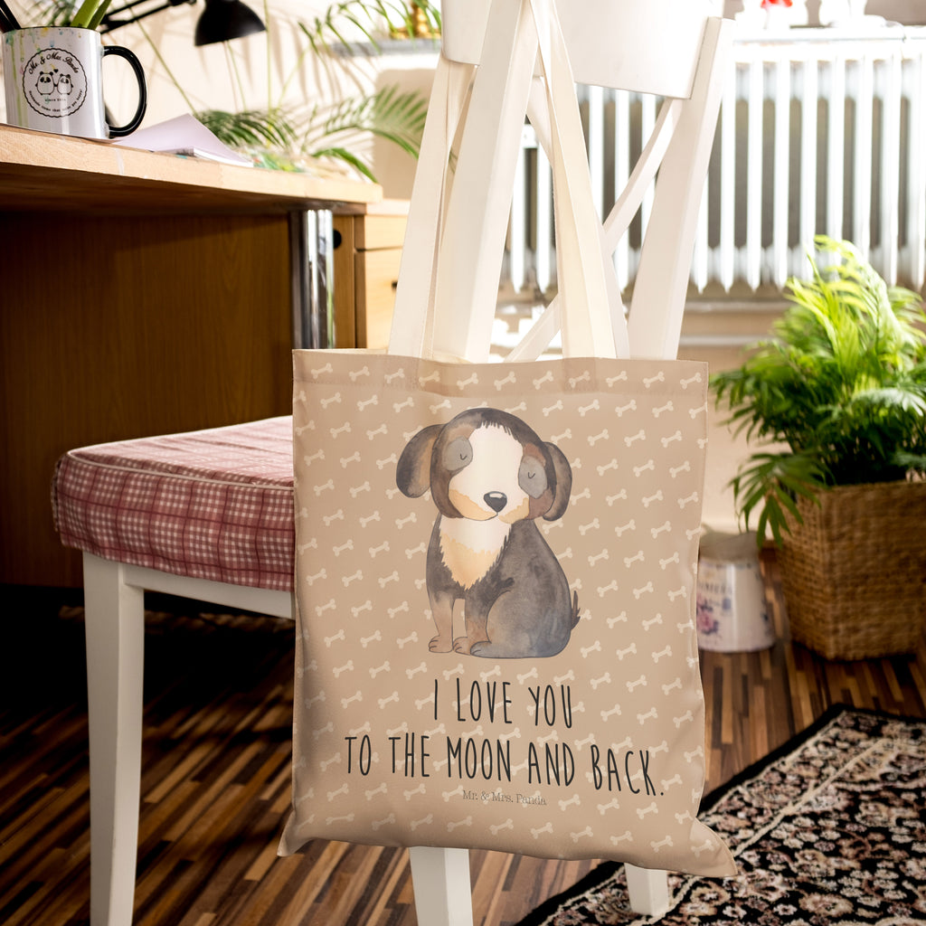 Einkaufstasche Hund entspannt Tragetasche, Tasche, Beutel, Stofftasche, Baumwolltasche, Umhängetasche, Shopper, Hund, Hundemotiv, Haustier, Hunderasse, Tierliebhaber, Hundebesitzer, Sprüche, schwarzer Hund, Hundeliebe, Liebe, Hundeglück