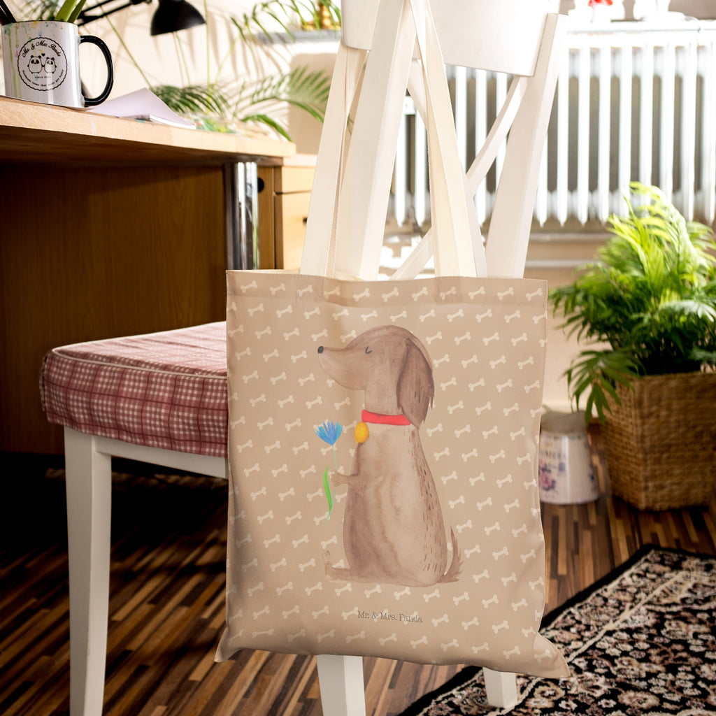 Einkaufstasche Hund Blume Tragetasche, Tasche, Beutel, Stofftasche, Baumwolltasche, Umhängetasche, Shopper, Hund, Hundemotiv, Haustier, Hunderasse, Tierliebhaber, Hundebesitzer, Sprüche, Hunde, Frauchen, Hundeliebe
