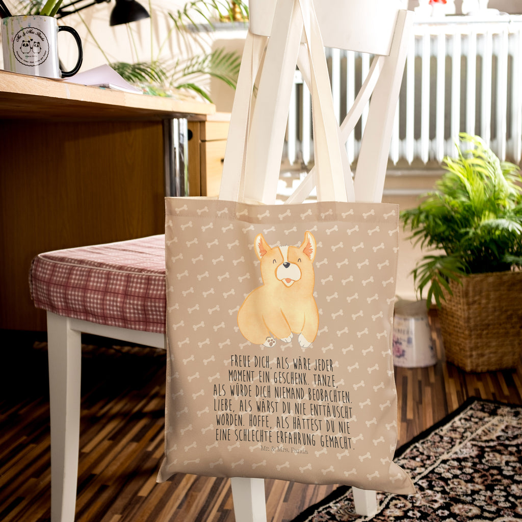 Einkaufstasche Corgie Tragetasche, Tasche, Beutel, Stofftasche, Baumwolltasche, Umhängetasche, Shopper, Hund, Hundemotiv, Haustier, Hunderasse, Tierliebhaber, Hundebesitzer, Sprüche, Corgie, Welsh Corgie Pembroke, britisch, Motivation, Spruch, Hundespruch, Lebensfreude