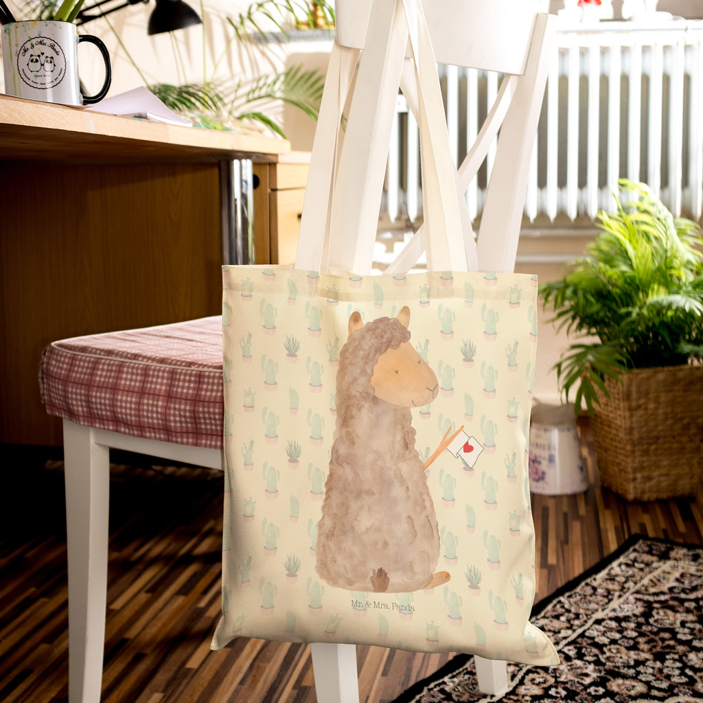 Einkaufstasche Alpaka Fahne Tragetasche, Tasche, Beutel, Stofftasche, Baumwolltasche, Umhängetasche, Shopper, Alpaka, Lama, Alpakas, Lamas, Liebe