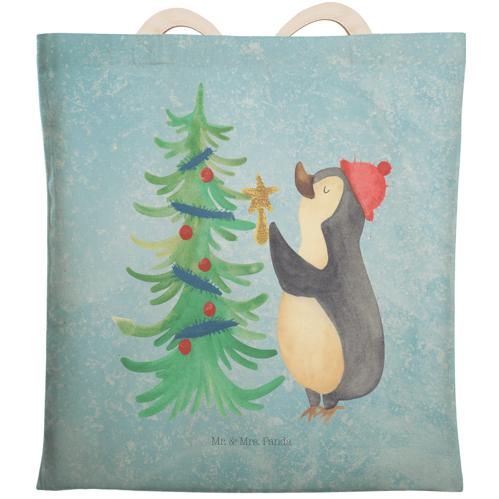 Einkaufstasche Pinguin Weihnachtsbaum Tragetasche, Tasche, Beutel, Stofftasche, Baumwolltasche, Umhängetasche, Shopper, Winter, Weihnachten, Weihnachtsdeko, Nikolaus, Advent, Heiligabend, Wintermotiv, Pinguin