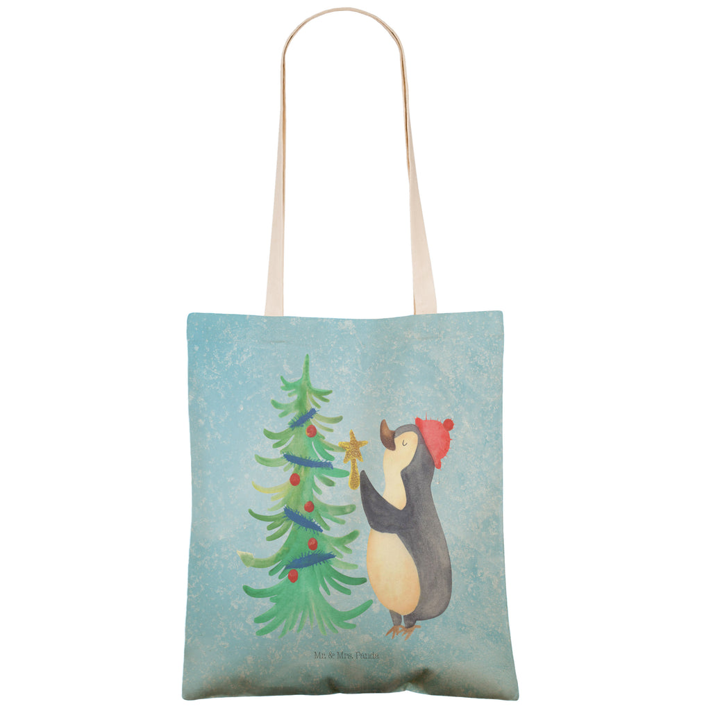 Einkaufstasche Pinguin Weihnachtsbaum Tragetasche, Tasche, Beutel, Stofftasche, Baumwolltasche, Umhängetasche, Shopper, Winter, Weihnachten, Weihnachtsdeko, Nikolaus, Advent, Heiligabend, Wintermotiv, Pinguin
