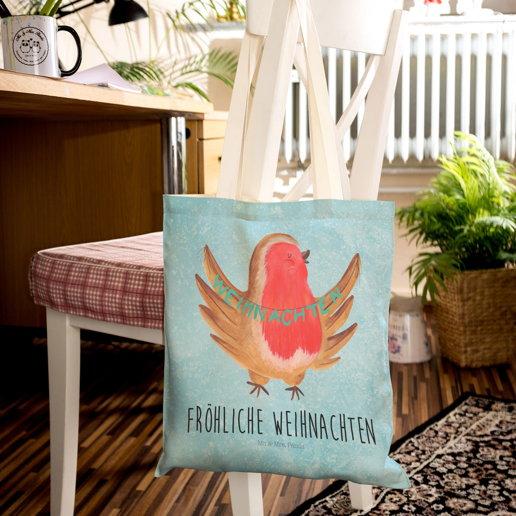 Einkaufstasche Rotkehlchen Weihnachten Tragetasche, Tasche, Beutel, Stofftasche, Baumwolltasche, Umhängetasche, Shopper, Winter, Weihnachten, Weihnachtsdeko, Nikolaus, Advent, Heiligabend, Wintermotiv, Frohe Weihnachten, Weihnachtsmotiv, Weihnachtsgruß, Vogel, xmas