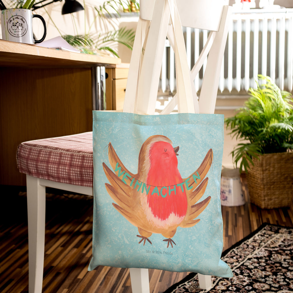 Einkaufstasche Rotkehlchen Weihnachten Tragetasche, Tasche, Beutel, Stofftasche, Baumwolltasche, Umhängetasche, Shopper, Winter, Weihnachten, Weihnachtsdeko, Nikolaus, Advent, Heiligabend, Wintermotiv, Frohe Weihnachten, Weihnachtsmotiv, Weihnachtsgruß, Vogel, xmas