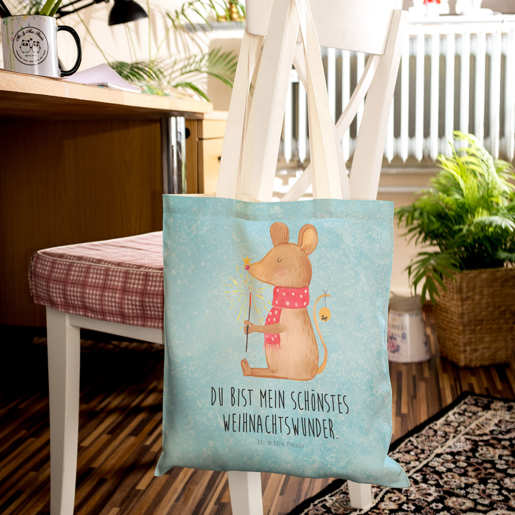 Einkaufstasche Weihnachtsmaus Tragetasche, Tasche, Beutel, Stofftasche, Baumwolltasche, Umhängetasche, Shopper, Winter, Weihnachten, Weihnachtsdeko, Nikolaus, Advent, Heiligabend, Wintermotiv, Frohe Weihnachten, Weihnachtsgruß, Weihnachtsmotiv, Maus, Mäuschen, Weihnachtswunder