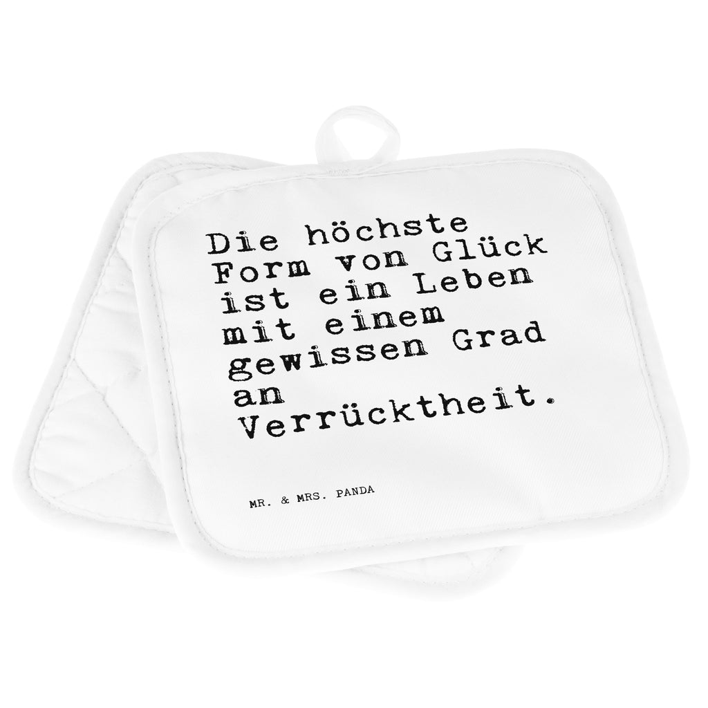 2er Set Topflappen  Sprüche und Zitate Die höchste Form von Glück ist ein Leben mit einem gewissen Grad an Verrücktheit. Topflappen, Topfuntersetzer, Ofenhandschuh, Topflappen Set, Topflappen lustig, Topflappen mit Spruch, Spruch, Sprüche, lustig, Weisheiten, Zitate, Spruch Sprüche Weisheiten Zitate Lustig Weisheit Worte