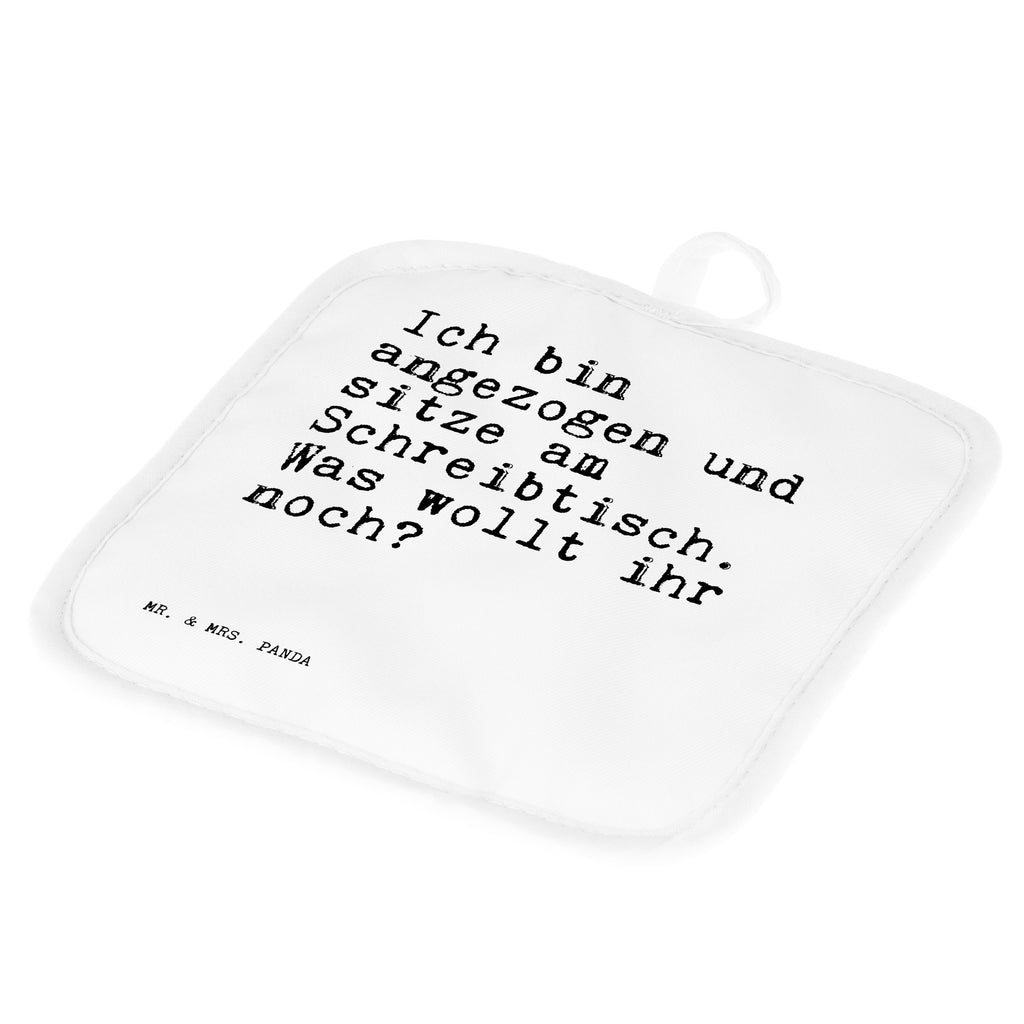 2er Set Topflappen  Sprüche und Zitate Ich bin angezogen und sitze am Schreibtisch. Was wollt ihr noch? Topflappen, Topfuntersetzer, Ofenhandschuh, Topflappen Set, Topflappen lustig, Topflappen mit Spruch, Spruch, Sprüche, lustig, Weisheiten, Zitate, Spruch Sprüche Weisheiten Zitate Lustig Weisheit Worte