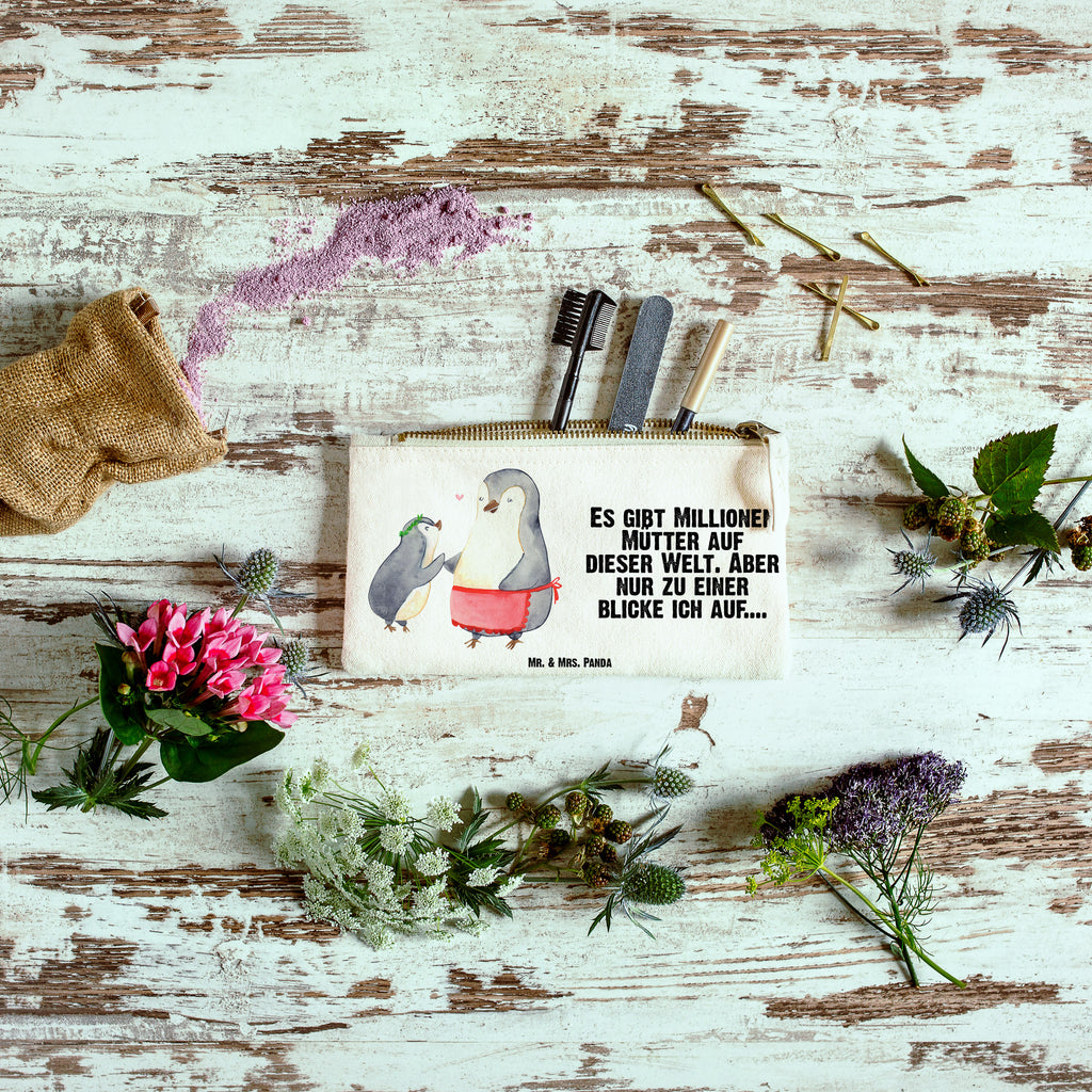 Schminktasche Pinguin mit Kind Schminktasche, Kosmetiktasche, Kosmetikbeutel, Stiftemäppchen, Etui, Federmappe, Makeup, XXL, Schminketui, Kosmetiketui, Schlamperetui, Familie, Vatertag, Muttertag, Bruder, Schwester, Mama, Papa, Oma, Opa, Geschenk, Mami, Mutti, Mutter, Geburststag