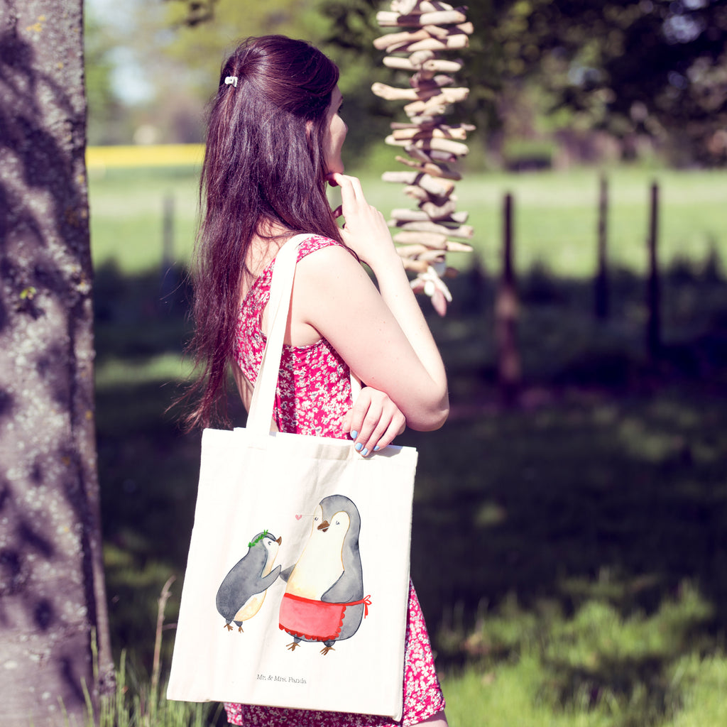 Tragetasche Pinguin mit Kind Beuteltasche, Beutel, Einkaufstasche, Jutebeutel, Stoffbeutel, Familie, Vatertag, Muttertag, Bruder, Schwester, Mama, Papa, Oma, Opa, Geschenk, Mami, Mutti, Mutter, Geburststag