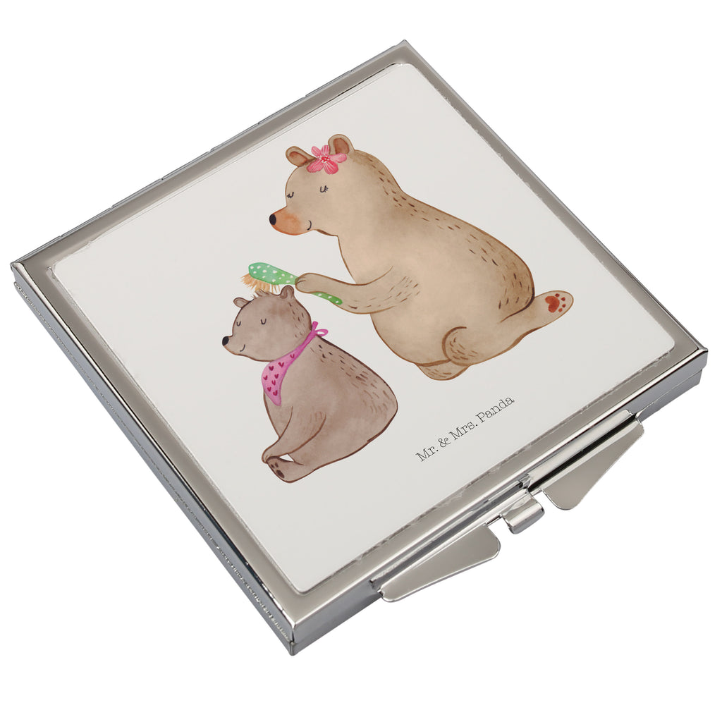 Handtaschenspiegel quadratisch Bär mit Kind Spiegel, Handtasche, Quadrat, silber, schminken, Schminkspiegel, Familie, Vatertag, Muttertag, Bruder, Schwester, Mama, Papa, Oma, Opa, Geschenk, Mutti, Mutter