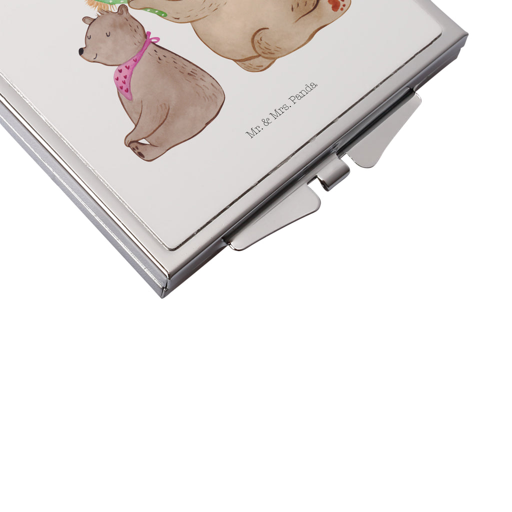 Handtaschenspiegel quadratisch Bär mit Kind Spiegel, Handtasche, Quadrat, silber, schminken, Schminkspiegel, Familie, Vatertag, Muttertag, Bruder, Schwester, Mama, Papa, Oma, Opa, Geschenk, Mutti, Mutter