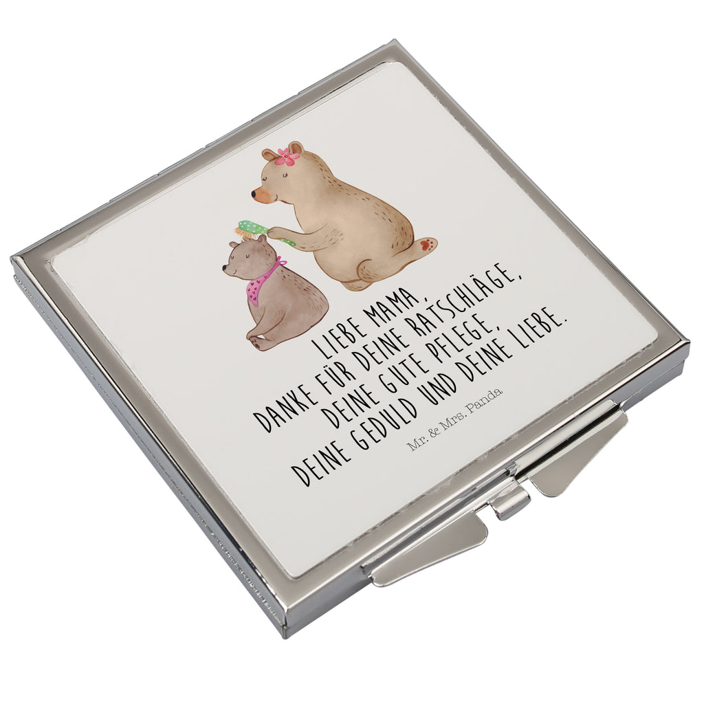 Handtaschenspiegel quadratisch Bär mit Kind Spiegel, Handtasche, Quadrat, silber, schminken, Schminkspiegel, Familie, Vatertag, Muttertag, Bruder, Schwester, Mama, Papa, Oma, Opa, Geschenk, Mutti, Mutter