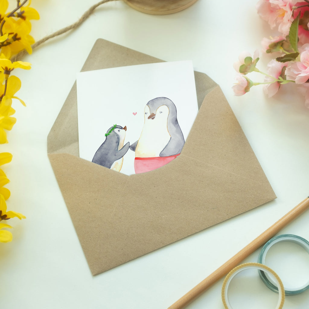 Grußkarte Pinguin mit Kind Klappkarte, Einladungskarte, Glückwunschkarte, Hochzeitskarte, Geburtstagskarte, Karte, Familie, Vatertag, Muttertag, Bruder, Schwester, Mama, Papa, Oma, Opa, Geschenk, Mami, Mutti, Mutter, Geburststag