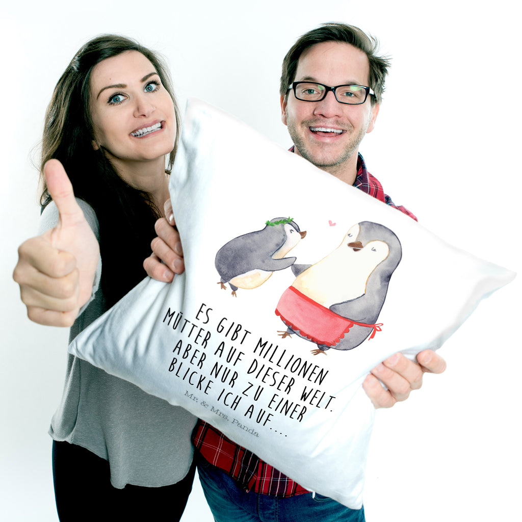 40x40 Kissen Pinguin mit Kind Kissenhülle, Kopfkissen, Sofakissen, Dekokissen, Motivkissen, Familie, Vatertag, Muttertag, Bruder, Schwester, Mama, Papa, Oma, Opa, Geschenk, Mami, Mutti, Mutter, Geburststag