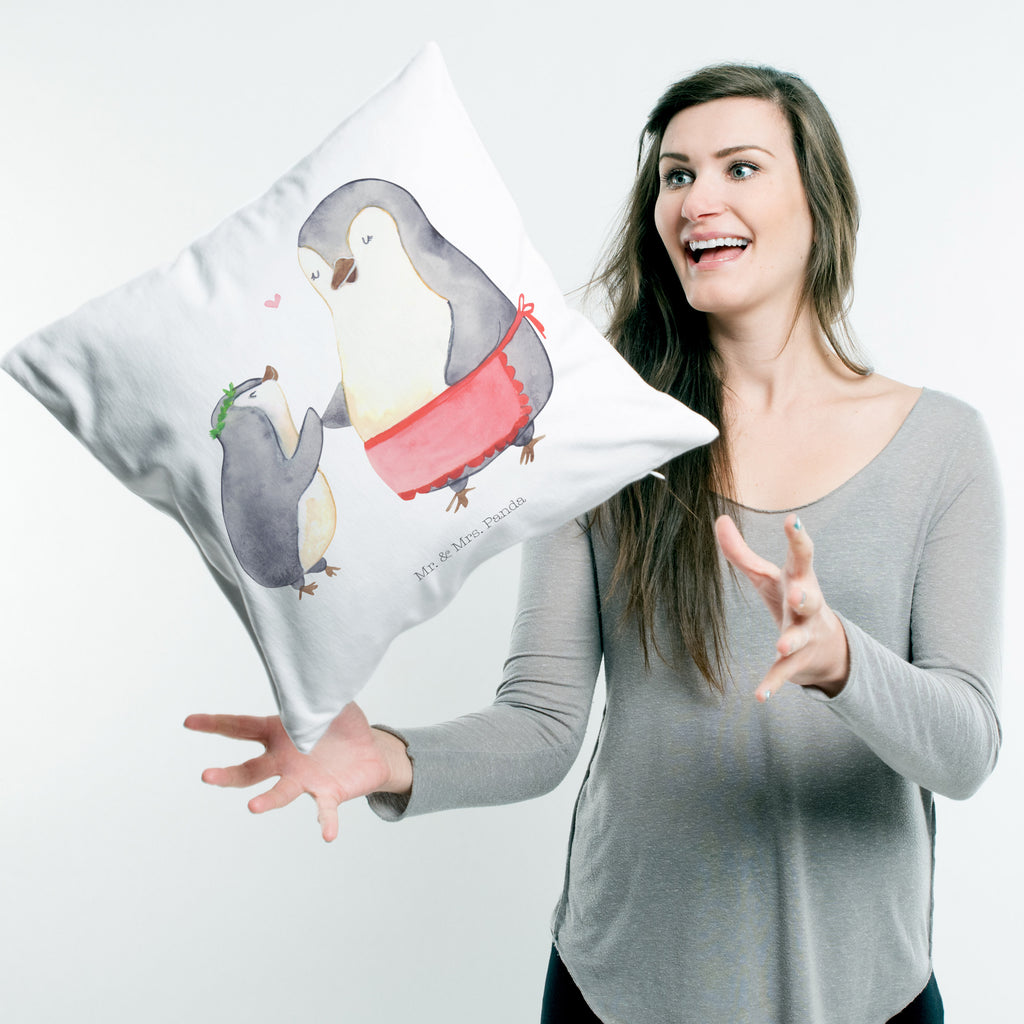 40x40 Kissen Pinguin mit Kind Kissenhülle, Kopfkissen, Sofakissen, Dekokissen, Motivkissen, Familie, Vatertag, Muttertag, Bruder, Schwester, Mama, Papa, Oma, Opa, Geschenk, Mami, Mutti, Mutter, Geburststag