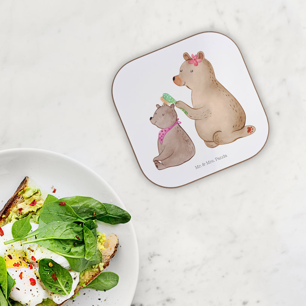 Quadratische Untersetzer Bär mit Kind Bierdeckel, Glasuntersetzer, Untersetzer Gläser, Getränkeuntersetzer, Familie, Vatertag, Muttertag, Bruder, Schwester, Mama, Papa, Oma, Opa, Geschenk, Mutti, Mutter