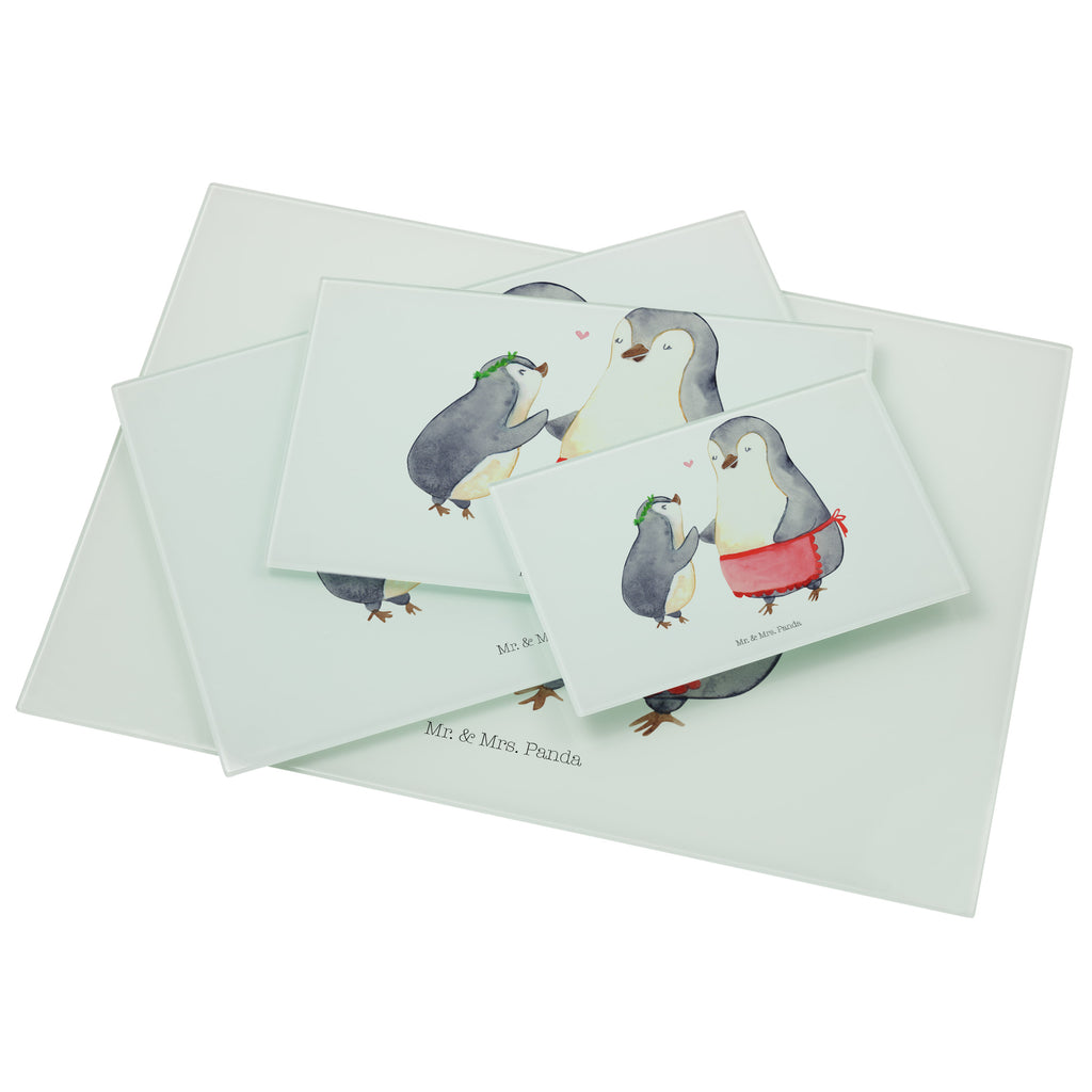 Medium Glas Schneidbrett Pinguin mit Kind Glasschneidebrett, Schneidebrett, Familie, Vatertag, Muttertag, Bruder, Schwester, Mama, Papa, Oma, Opa, Geschenk, Mami, Mutti, Mutter, Geburststag
