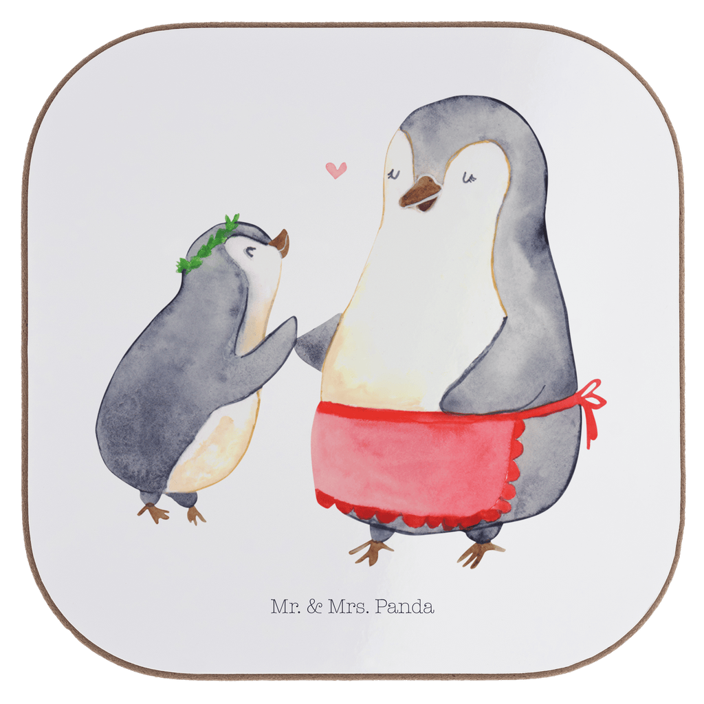 Quadratische Untersetzer Pinguin mit Kind Bierdeckel, Glasuntersetzer, Untersetzer Gläser, Getränkeuntersetzer, Familie, Vatertag, Muttertag, Bruder, Schwester, Mama, Papa, Oma, Opa, Geschenk, Mami, Mutti, Mutter, Geburststag