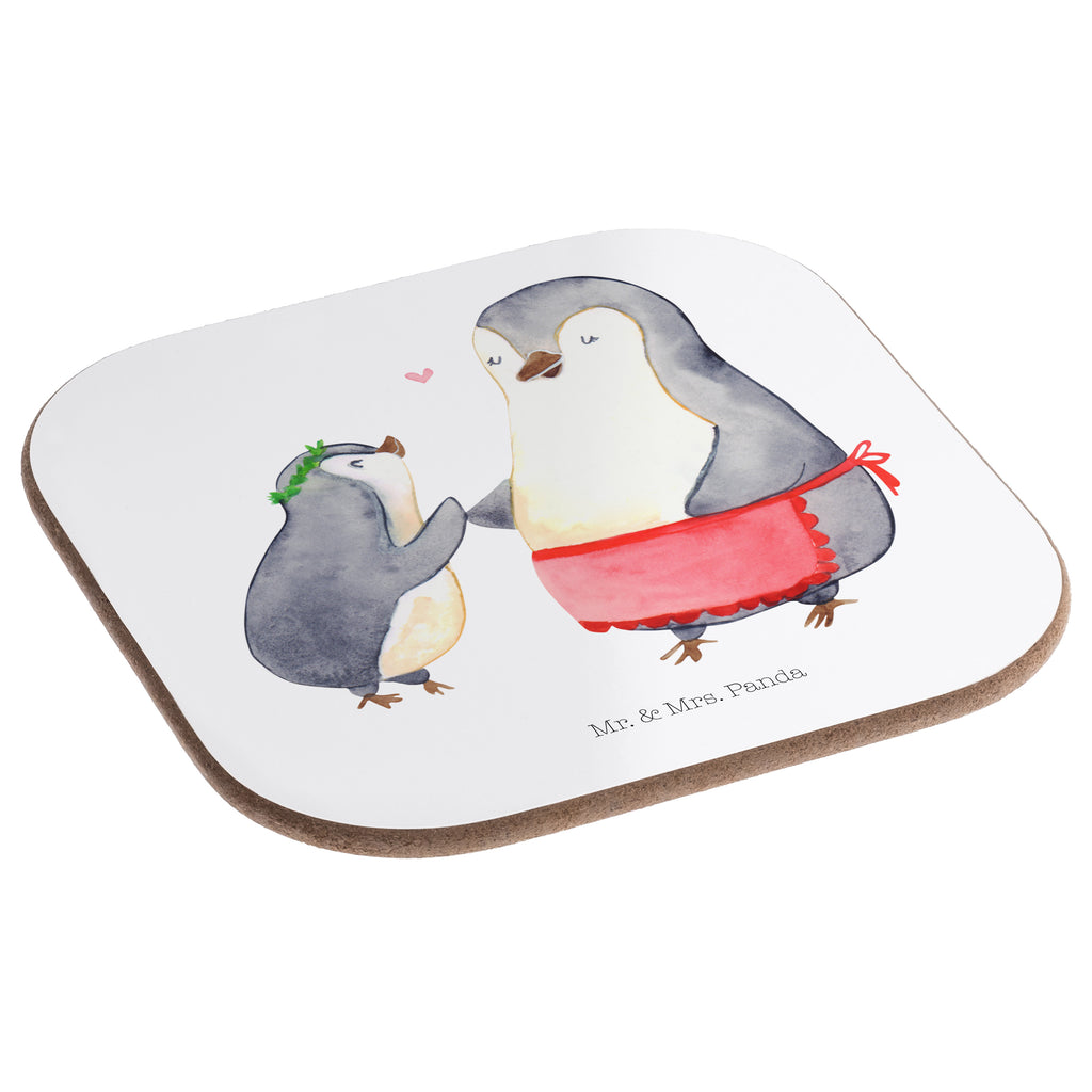 Quadratische Untersetzer Pinguin mit Kind Bierdeckel, Glasuntersetzer, Untersetzer Gläser, Getränkeuntersetzer, Familie, Vatertag, Muttertag, Bruder, Schwester, Mama, Papa, Oma, Opa, Geschenk, Mami, Mutti, Mutter, Geburststag