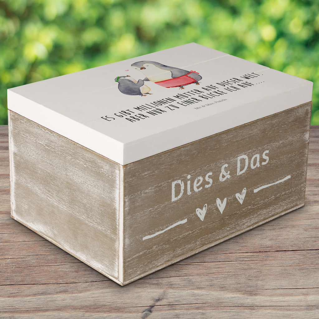 Holzkiste Pinguin mit Kind Holzkiste, Kiste, Schatzkiste, Truhe, Schatulle, XXL, Erinnerungsbox, Erinnerungskiste, Dekokiste, Aufbewahrungsbox, Familie, Vatertag, Muttertag, Bruder, Schwester, Mama, Papa, Oma, Opa, Geschenk, Mami, Mutti, Mutter, Geburststag