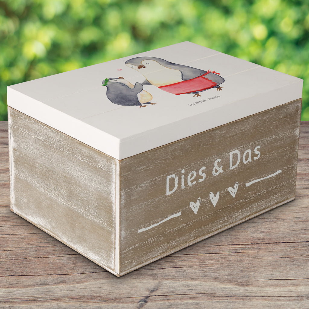 Holzkiste Pinguin mit Kind Holzkiste, Kiste, Schatzkiste, Truhe, Schatulle, XXL, Erinnerungsbox, Erinnerungskiste, Dekokiste, Aufbewahrungsbox, Familie, Vatertag, Muttertag, Bruder, Schwester, Mama, Papa, Oma, Opa, Geschenk, Mami, Mutti, Mutter, Geburststag