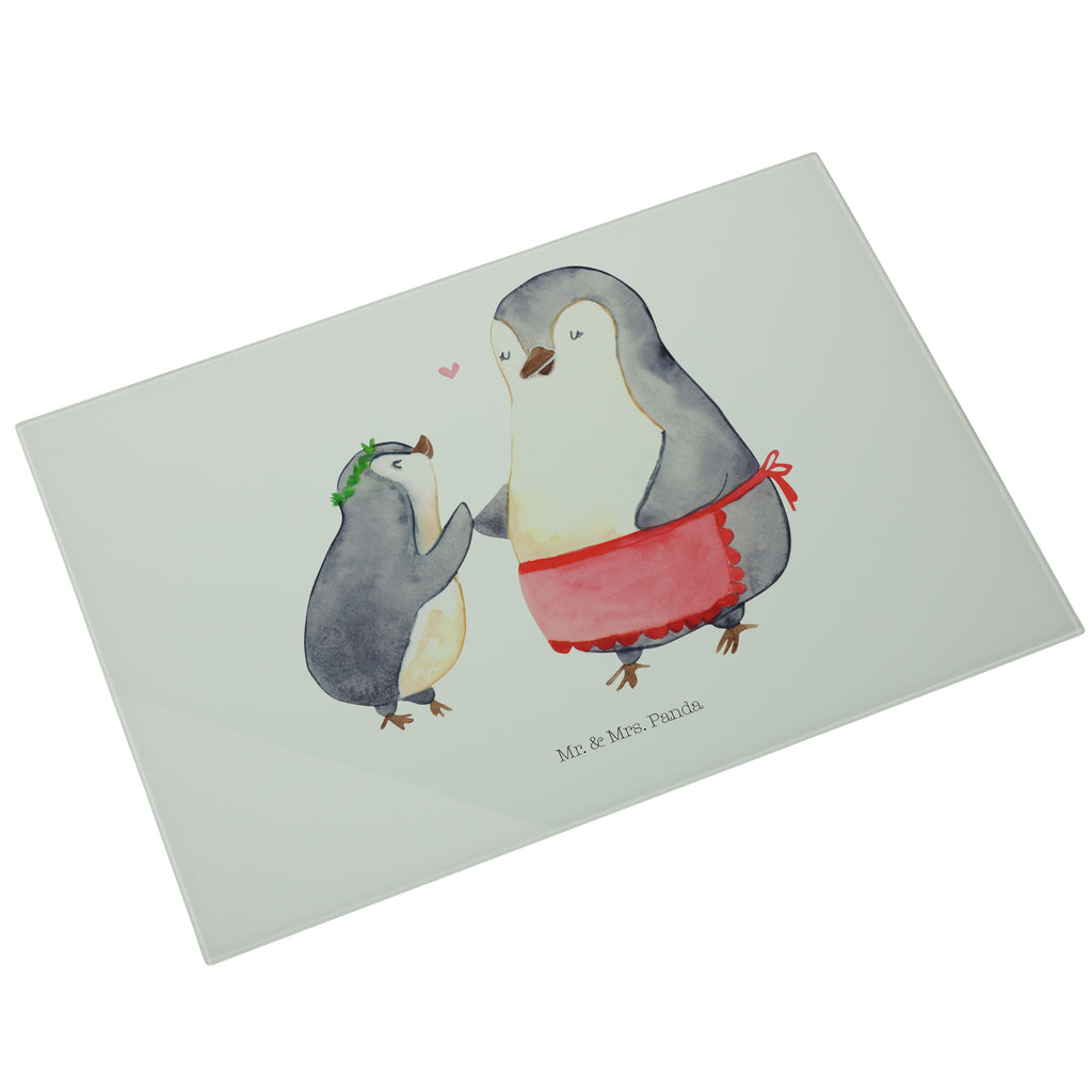 Medium Glas Schneidbrett Pinguin mit Kind Glasschneidebrett, Schneidebrett, Familie, Vatertag, Muttertag, Bruder, Schwester, Mama, Papa, Oma, Opa, Geschenk, Mami, Mutti, Mutter, Geburststag