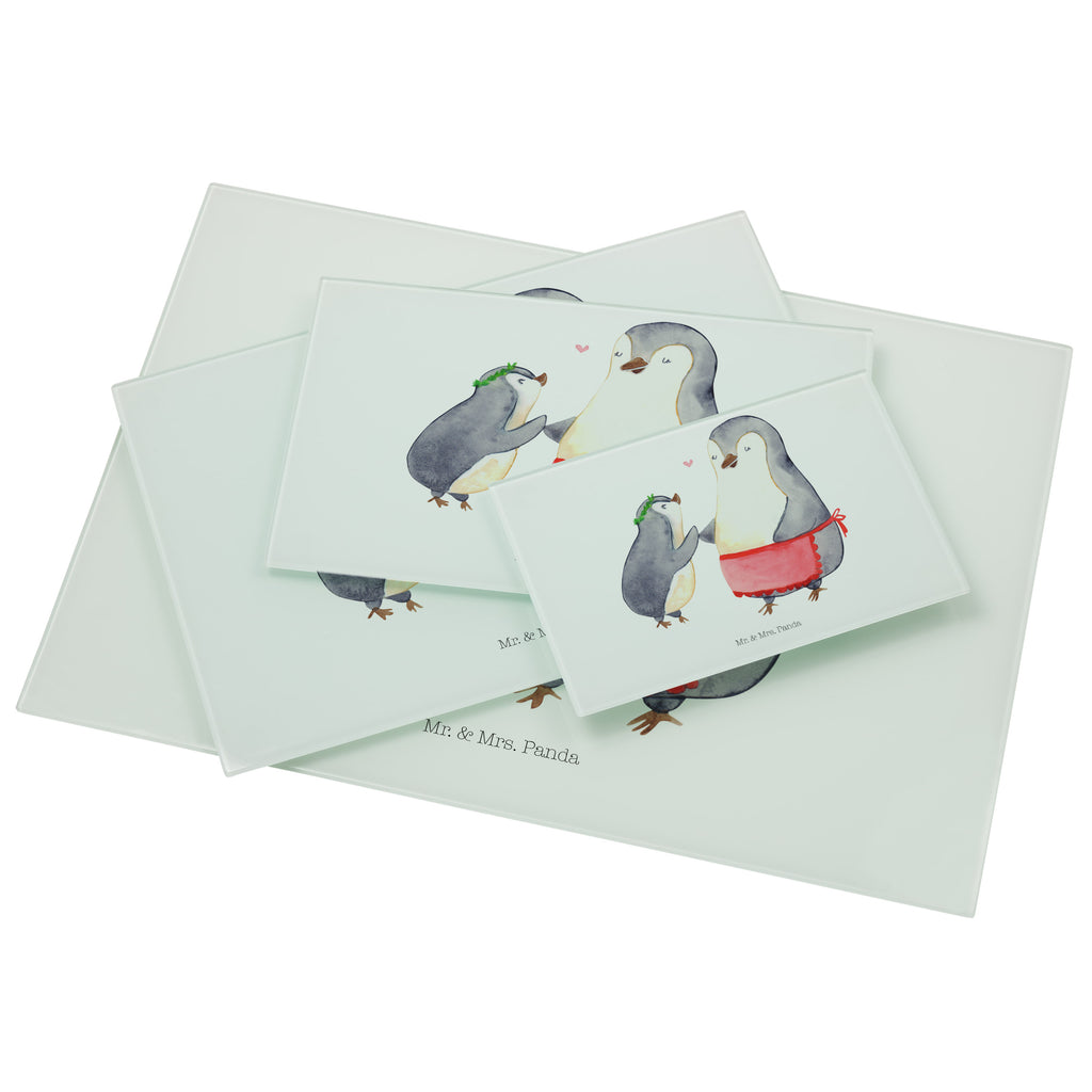 Medium Glas Schneidbrett Pinguin mit Kind Glasschneidebrett, Schneidebrett, Familie, Vatertag, Muttertag, Bruder, Schwester, Mama, Papa, Oma, Opa, Geschenk, Mami, Mutti, Mutter, Geburststag