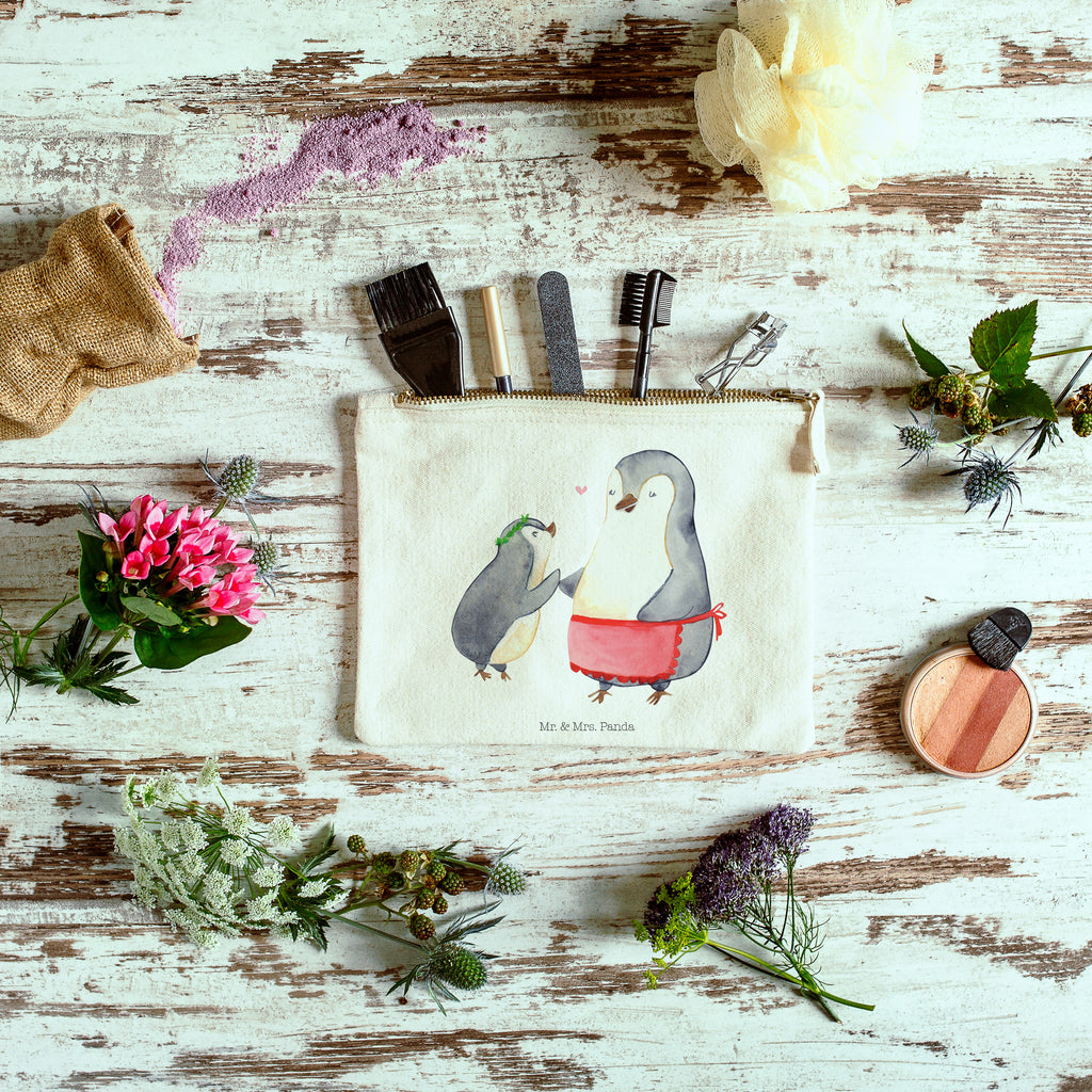 Schminktasche Pinguin mit Kind Schminktasche, Kosmetiktasche, Kosmetikbeutel, Stiftemäppchen, Etui, Federmappe, Makeup, XXL, Schminketui, Kosmetiketui, Schlamperetui, Familie, Vatertag, Muttertag, Bruder, Schwester, Mama, Papa, Oma, Opa, Geschenk, Mami, Mutti, Mutter, Geburststag