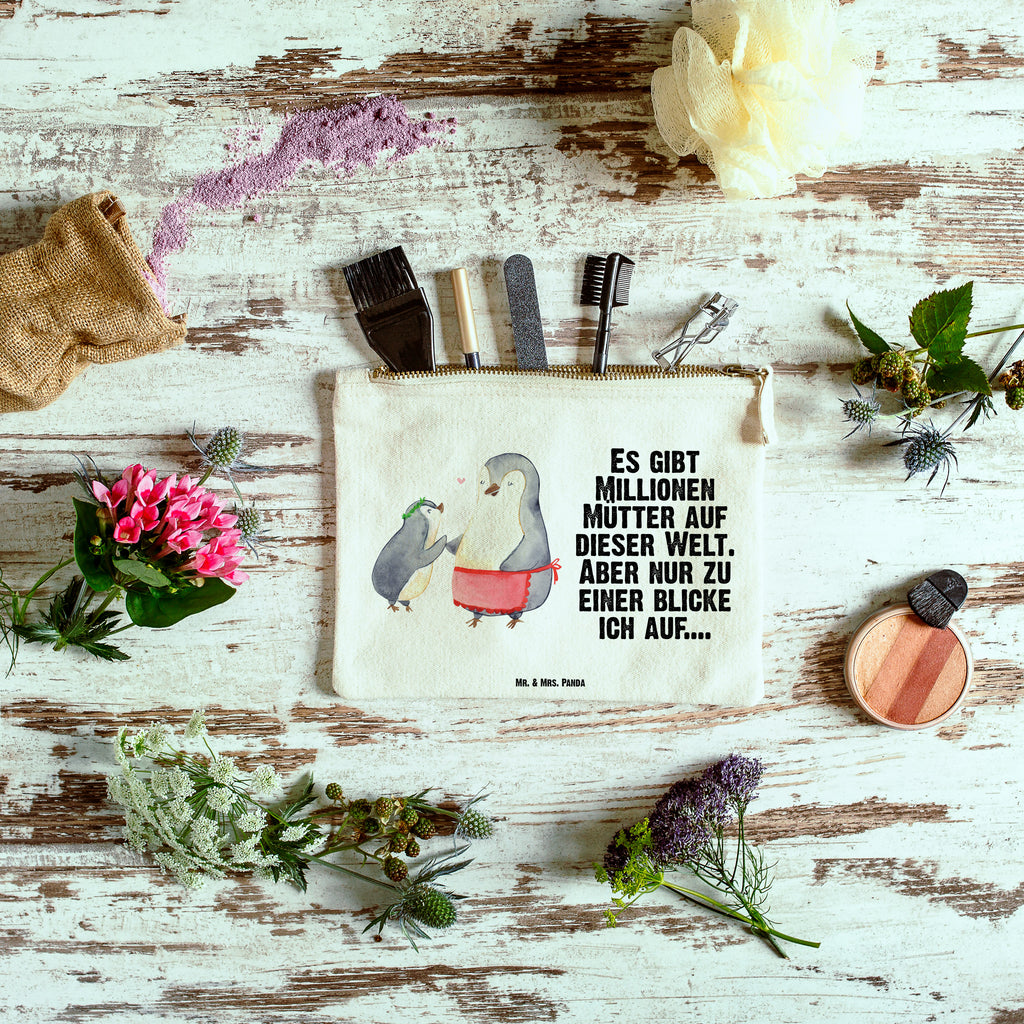 Schminktasche Pinguin mit Kind Schminktasche, Kosmetiktasche, Kosmetikbeutel, Stiftemäppchen, Etui, Federmappe, Makeup, XXL, Schminketui, Kosmetiketui, Schlamperetui, Familie, Vatertag, Muttertag, Bruder, Schwester, Mama, Papa, Oma, Opa, Geschenk, Mami, Mutti, Mutter, Geburststag