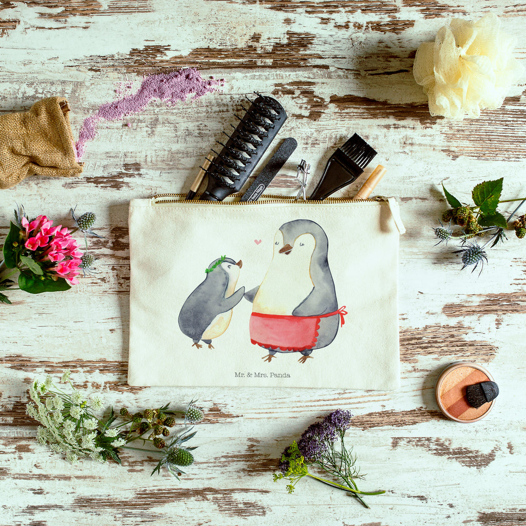 Schminktasche Pinguin mit Kind Schminktasche, Kosmetiktasche, Kosmetikbeutel, Stiftemäppchen, Etui, Federmappe, Makeup, XXL, Schminketui, Kosmetiketui, Schlamperetui, Familie, Vatertag, Muttertag, Bruder, Schwester, Mama, Papa, Oma, Opa, Geschenk, Mami, Mutti, Mutter, Geburststag