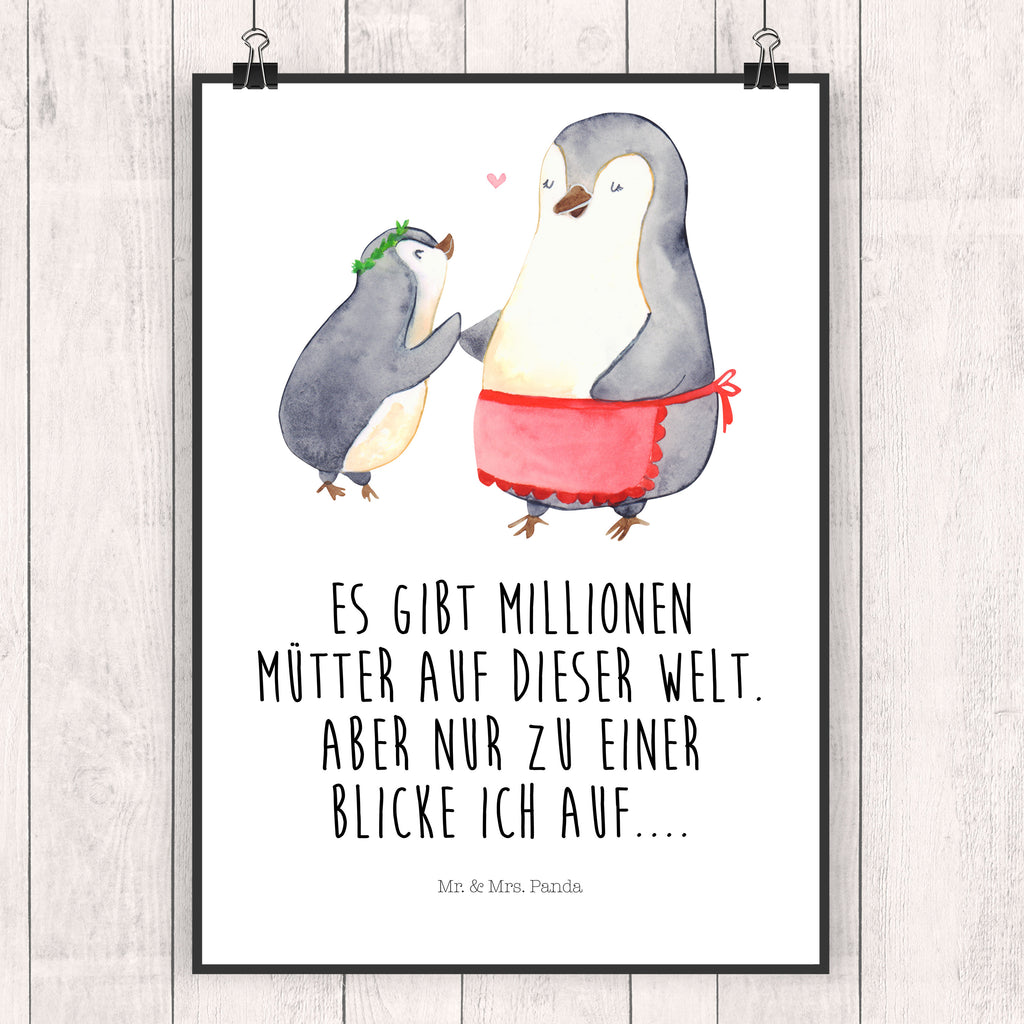 Poster Pinguin mit Kind Geschenk, Muttertag, Mama, Mami, Mutti, Mutter, Geburststag Poster, Wandposter, Bild, Wanddeko, Küchenposter, Kinderposter, Wanddeko Bild, Raumdekoration, Wanddekoration, Handgemaltes Poster, Mr. & Mrs. Panda Poster, Designposter, Kunstdruck, Posterdruck  Familie, Vatertag, Muttertag, Bruder, Schwester, Mama, Papa, Oma, Opa