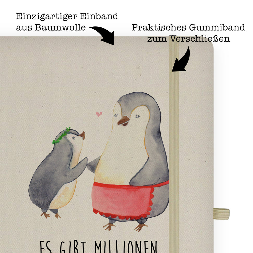 DIN A5 Baumwoll Notizbuch Pinguin mit Kind Notizen, Eintragebuch, Tagebuch, Notizblock, Adressbuch, Journal, Kladde, Skizzenbuch, Notizheft, Schreibbuch, Schreibheft, Familie, Vatertag, Muttertag, Bruder, Schwester, Mama, Papa, Oma, Opa, Geschenk, Mami, Mutti, Mutter, Geburststag