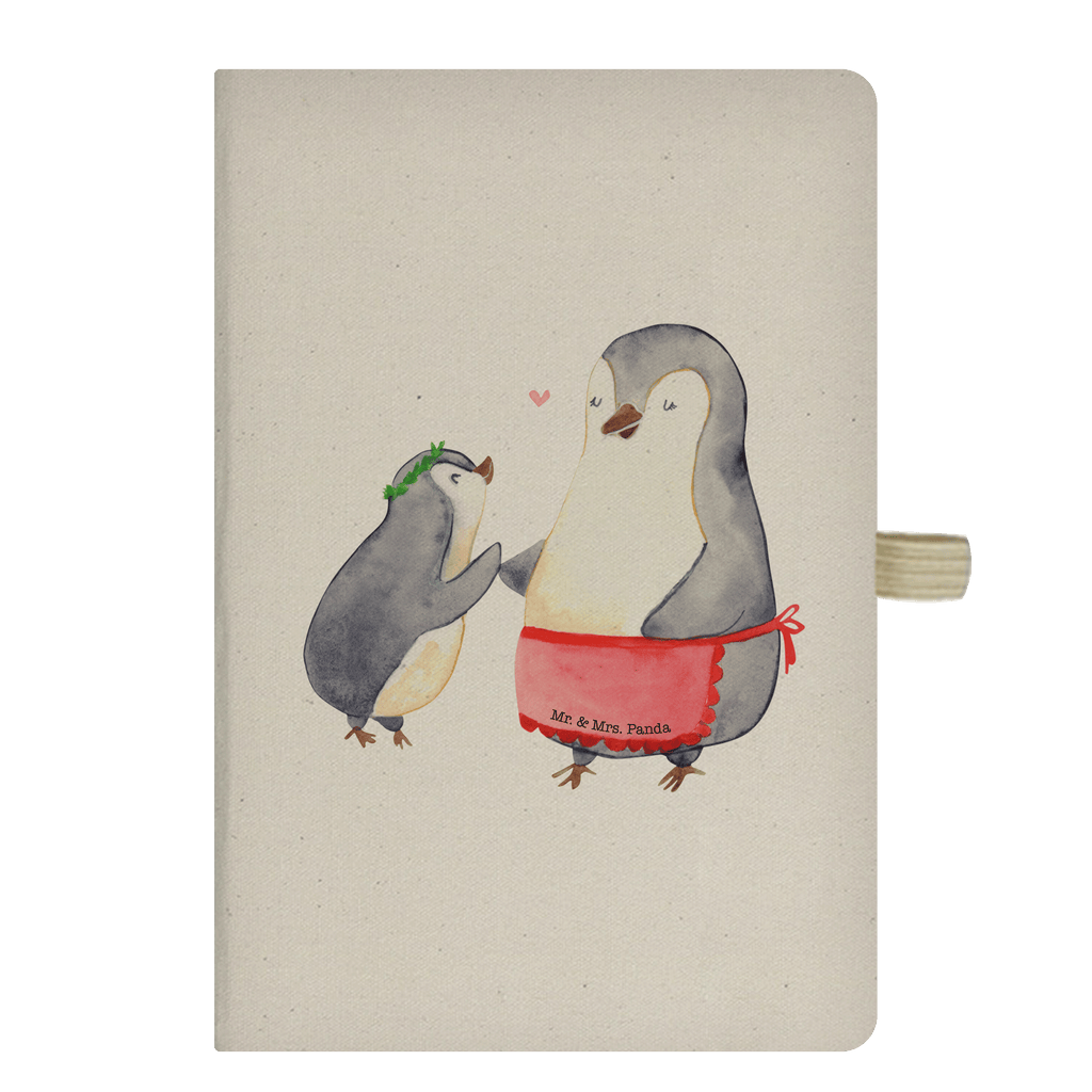 DIN A5 Baumwoll Notizbuch Pinguin mit Kind Notizen, Eintragebuch, Tagebuch, Notizblock, Adressbuch, Journal, Kladde, Skizzenbuch, Notizheft, Schreibbuch, Schreibheft, Familie, Vatertag, Muttertag, Bruder, Schwester, Mama, Papa, Oma, Opa, Geschenk, Mami, Mutti, Mutter, Geburststag