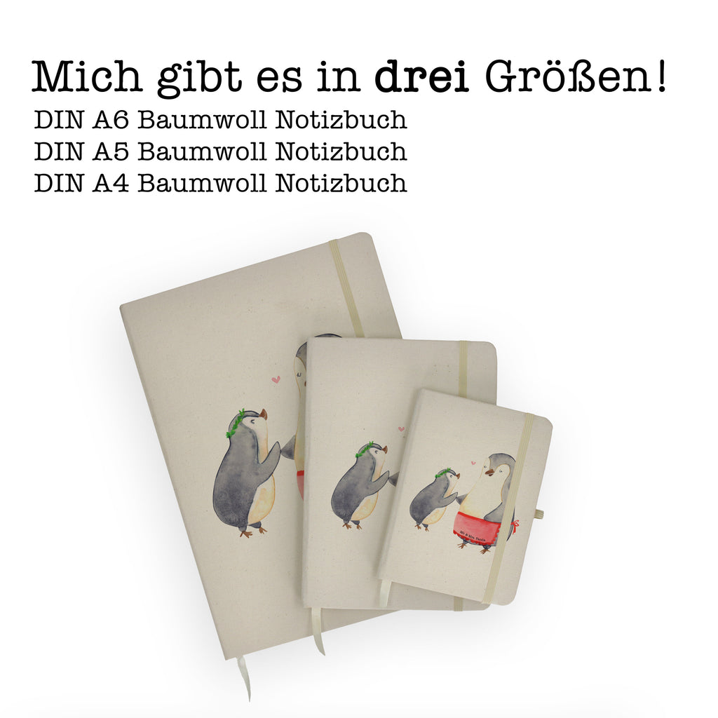 DIN A5 Baumwoll Notizbuch Pinguin mit Kind Notizen, Eintragebuch, Tagebuch, Notizblock, Adressbuch, Journal, Kladde, Skizzenbuch, Notizheft, Schreibbuch, Schreibheft, Familie, Vatertag, Muttertag, Bruder, Schwester, Mama, Papa, Oma, Opa, Geschenk, Mami, Mutti, Mutter, Geburststag