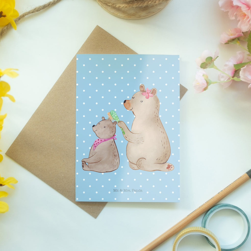 Grußkarte Bär mit Kind Klappkarte, Einladungskarte, Glückwunschkarte, Hochzeitskarte, Geburtstagskarte, Karte, Familie, Vatertag, Muttertag, Bruder, Schwester, Mama, Papa, Oma, Opa, Geschenk, Mutti, Mutter