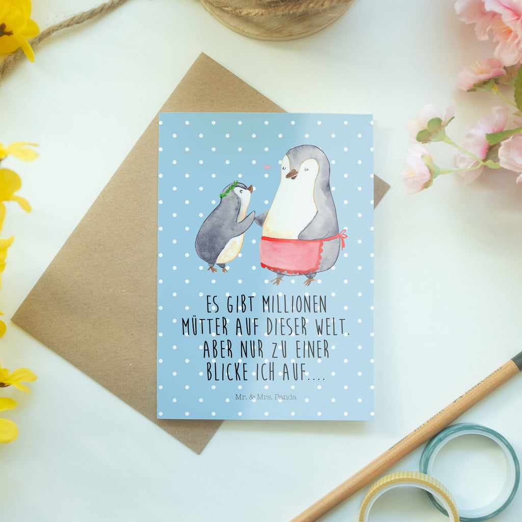Grußkarte Pinguin mit Kind Klappkarte, Einladungskarte, Glückwunschkarte, Hochzeitskarte, Geburtstagskarte, Karte, Familie, Vatertag, Muttertag, Bruder, Schwester, Mama, Papa, Oma, Opa, Geschenk, Mami, Mutti, Mutter, Geburststag