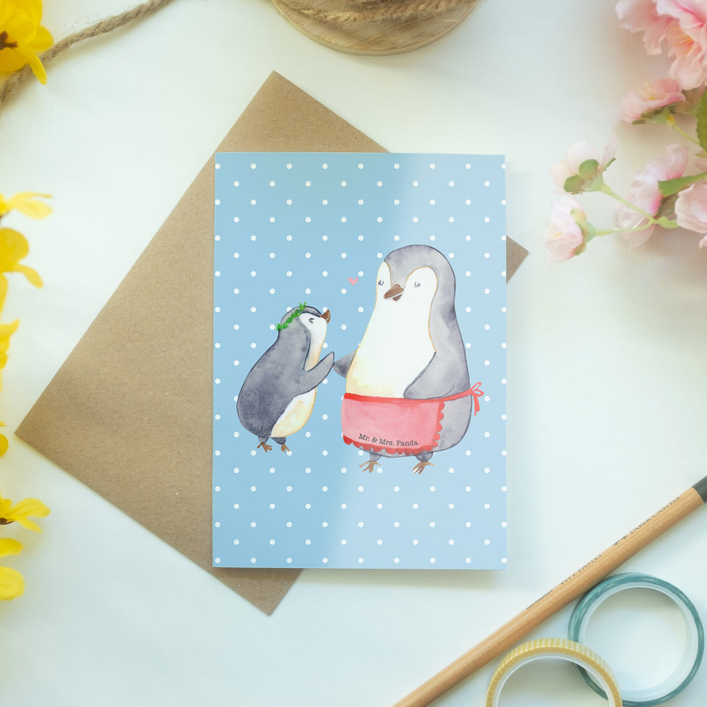 Grußkarte Pinguin mit Kind Klappkarte, Einladungskarte, Glückwunschkarte, Hochzeitskarte, Geburtstagskarte, Karte, Familie, Vatertag, Muttertag, Bruder, Schwester, Mama, Papa, Oma, Opa, Geschenk, Mami, Mutti, Mutter, Geburststag