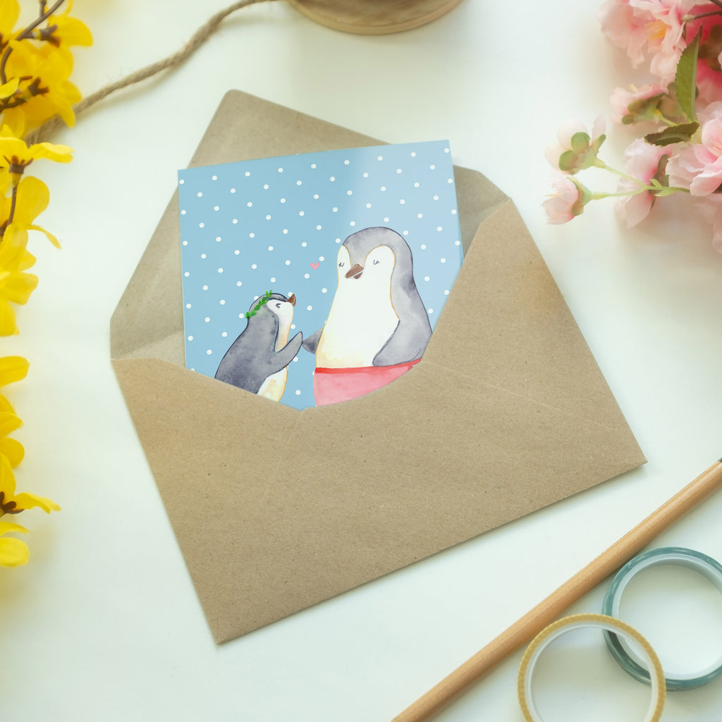 Grußkarte Pinguin mit Kind Klappkarte, Einladungskarte, Glückwunschkarte, Hochzeitskarte, Geburtstagskarte, Karte, Familie, Vatertag, Muttertag, Bruder, Schwester, Mama, Papa, Oma, Opa, Geschenk, Mami, Mutti, Mutter, Geburststag
