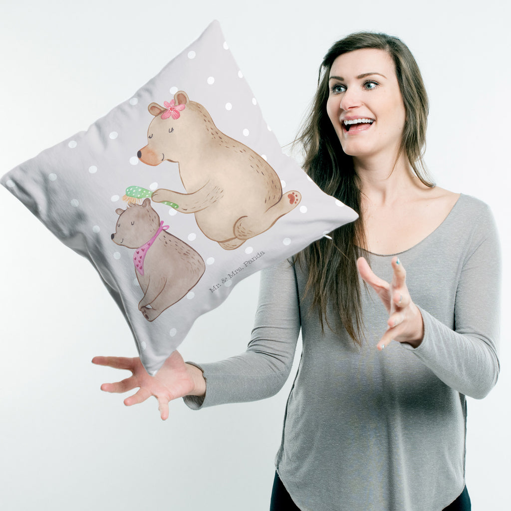 40x40 Kissen Bär mit Kind Kissenhülle, Kopfkissen, Sofakissen, Dekokissen, Motivkissen, Familie, Vatertag, Muttertag, Bruder, Schwester, Mama, Papa, Oma, Opa, Geschenk, Mutti, Mutter