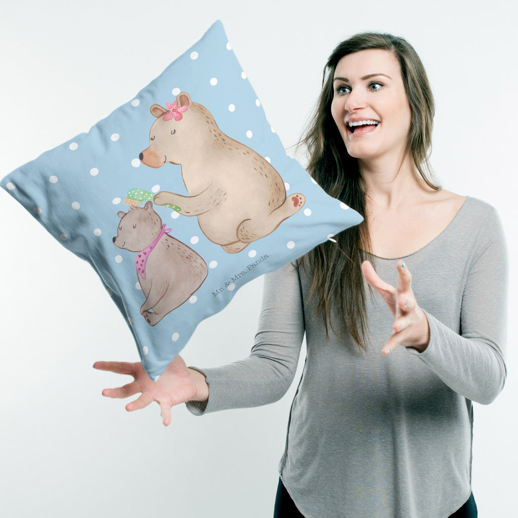 40x40 Kissen Bär mit Kind Kissenhülle, Kopfkissen, Sofakissen, Dekokissen, Motivkissen, Familie, Vatertag, Muttertag, Bruder, Schwester, Mama, Papa, Oma, Opa, Geschenk, Mutti, Mutter