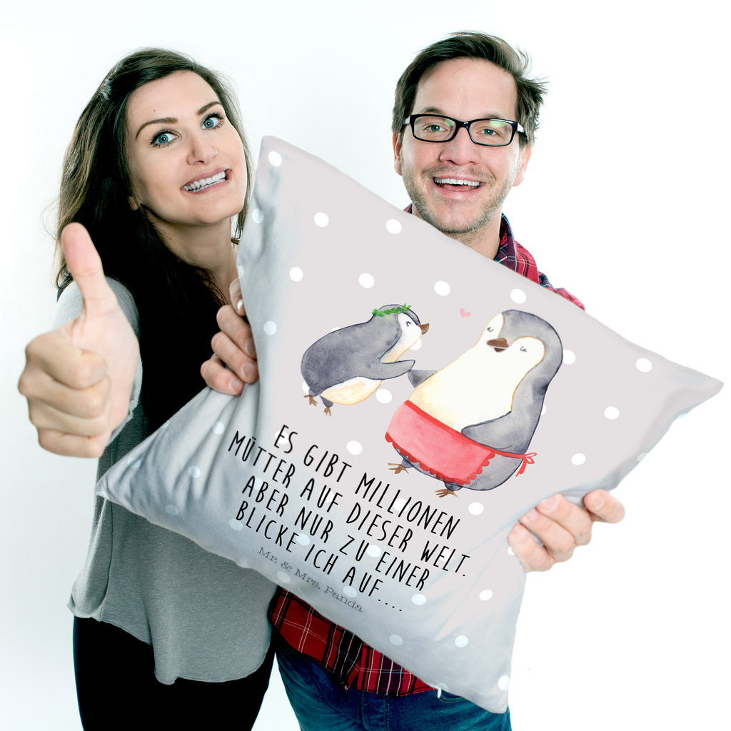 40x40 Kissen Pinguin mit Kind Kissenhülle, Kopfkissen, Sofakissen, Dekokissen, Motivkissen, Familie, Vatertag, Muttertag, Bruder, Schwester, Mama, Papa, Oma, Opa, Geschenk, Mami, Mutti, Mutter, Geburststag